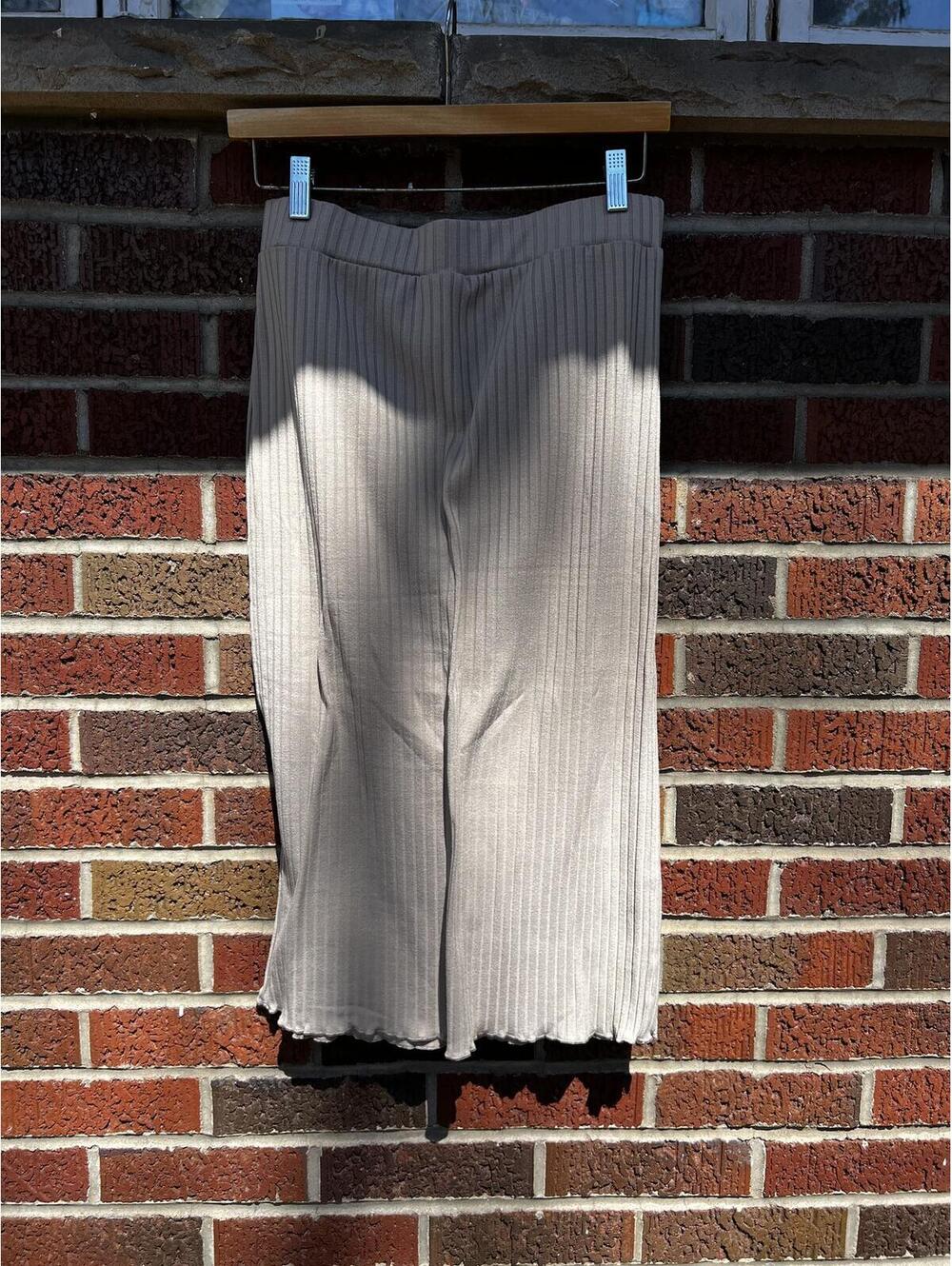 SHEIN Tan Cream Ribbed Wide Leg Lounge Pants